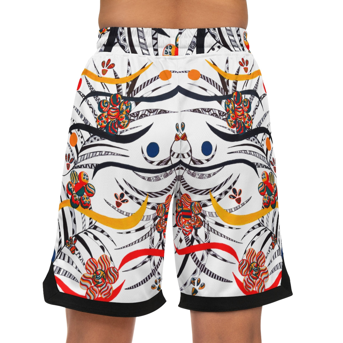 white animal & jungle print basket ball ribbed shorts