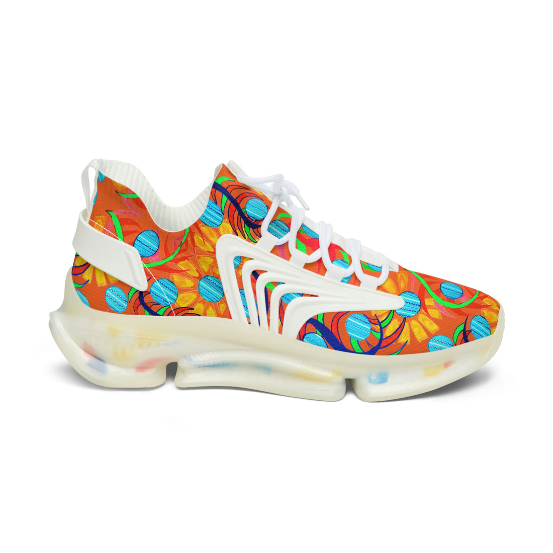 Orange Sunflower Printed OTT Women's Mesh Knit Sneakers