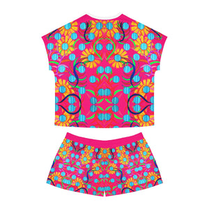 Hot Pink Sunflower Short Pajama Set (AOP)