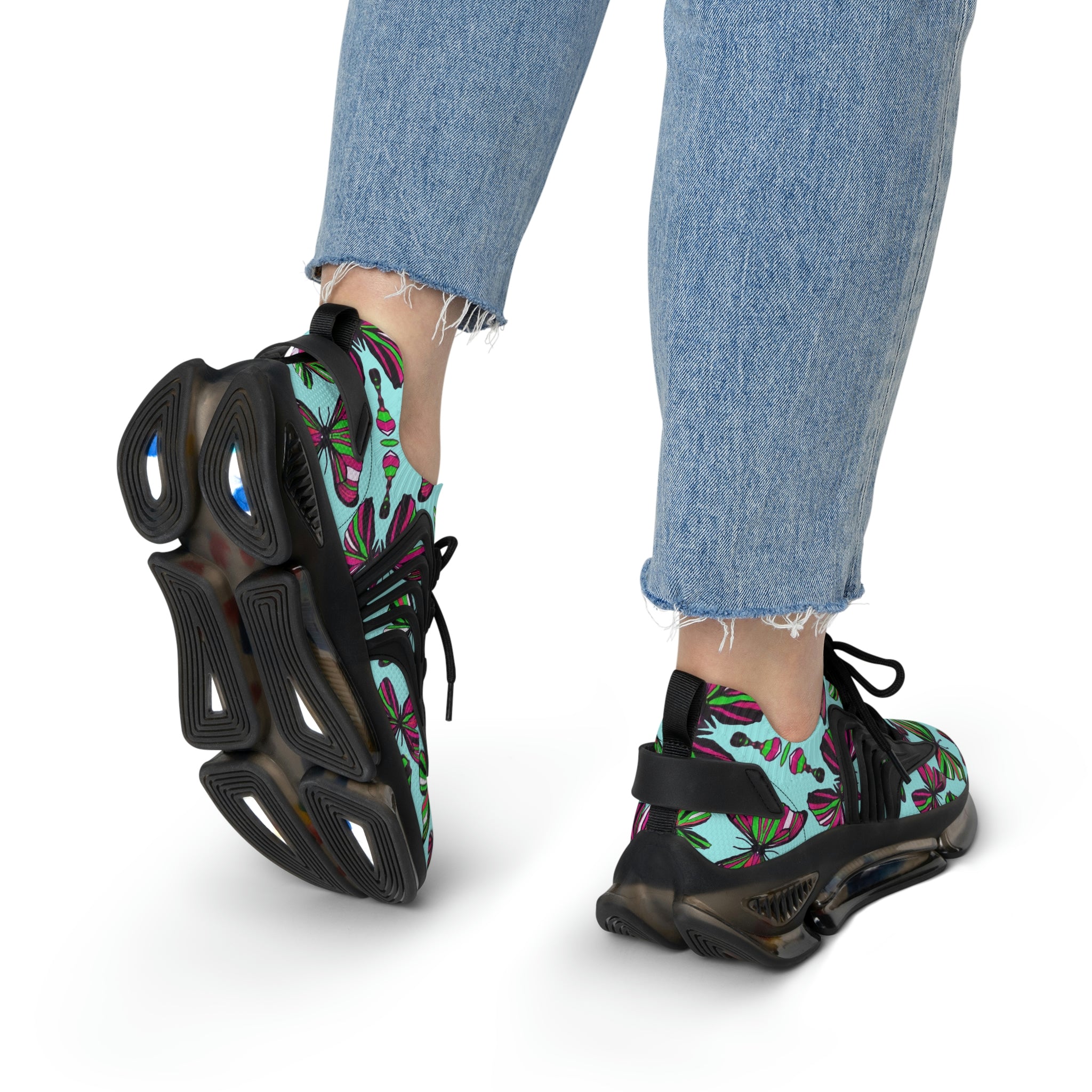 Icy Blue Butterfly Printed OTT Women's Mesh Knit Sneakers