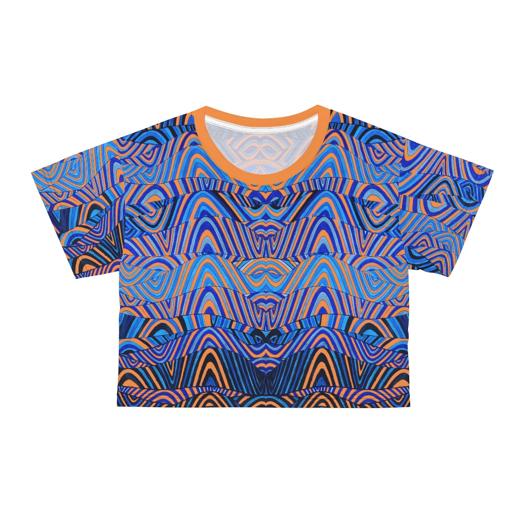 peach psychedelic print crop t-shirt