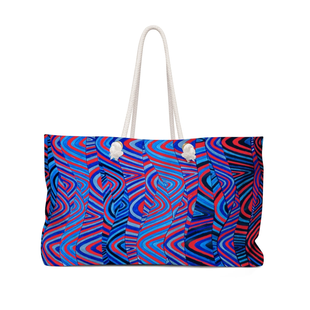 red & blue psychedelic print weekender oversized tote bag