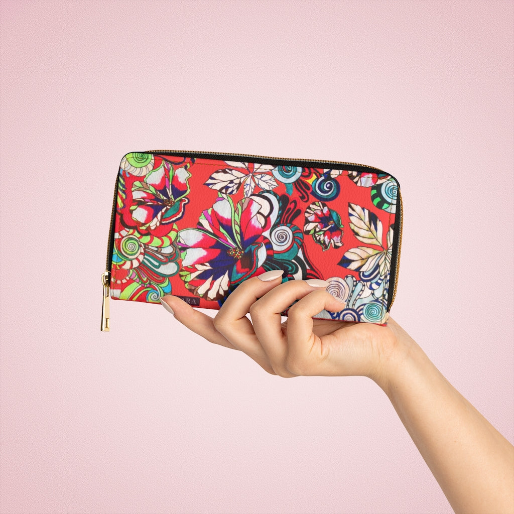 vermillion graphic floral pop wallet