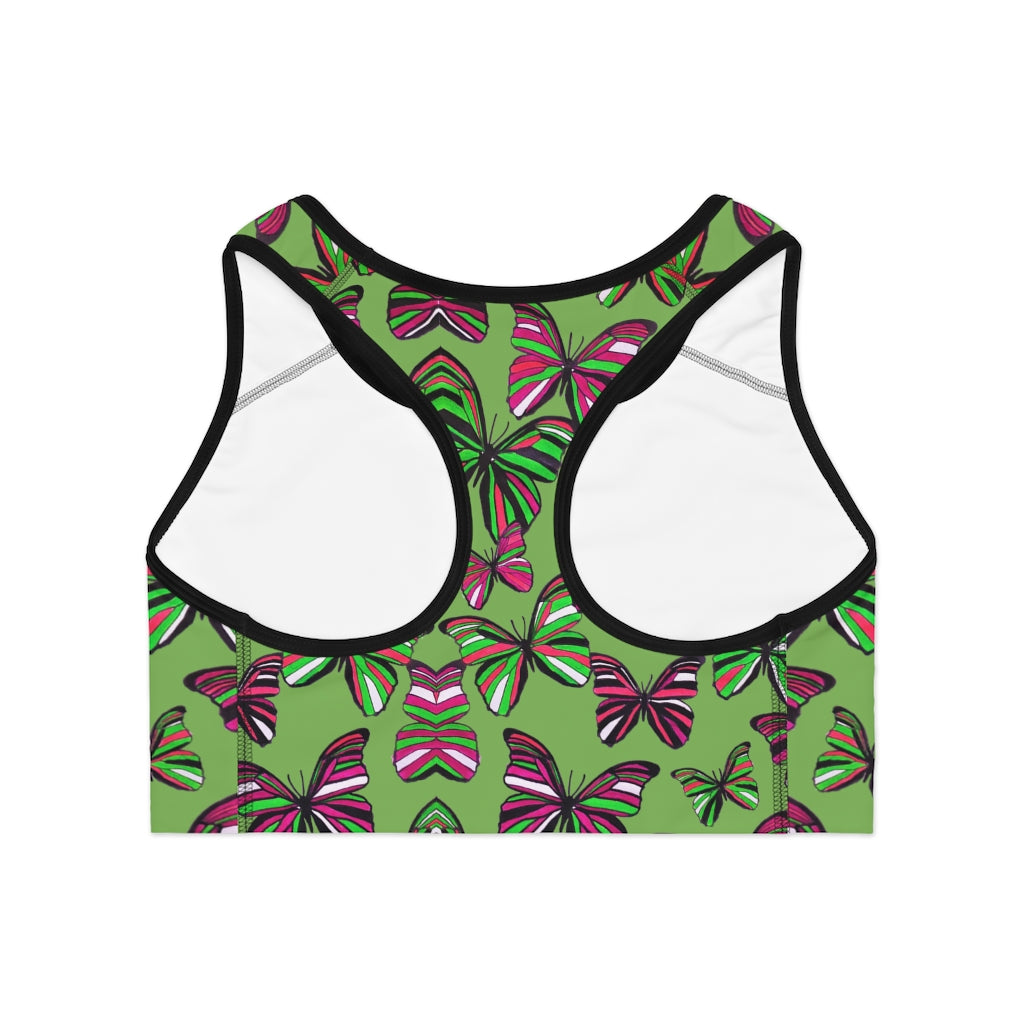 Olive Butterfly (AOP) Sports Bra