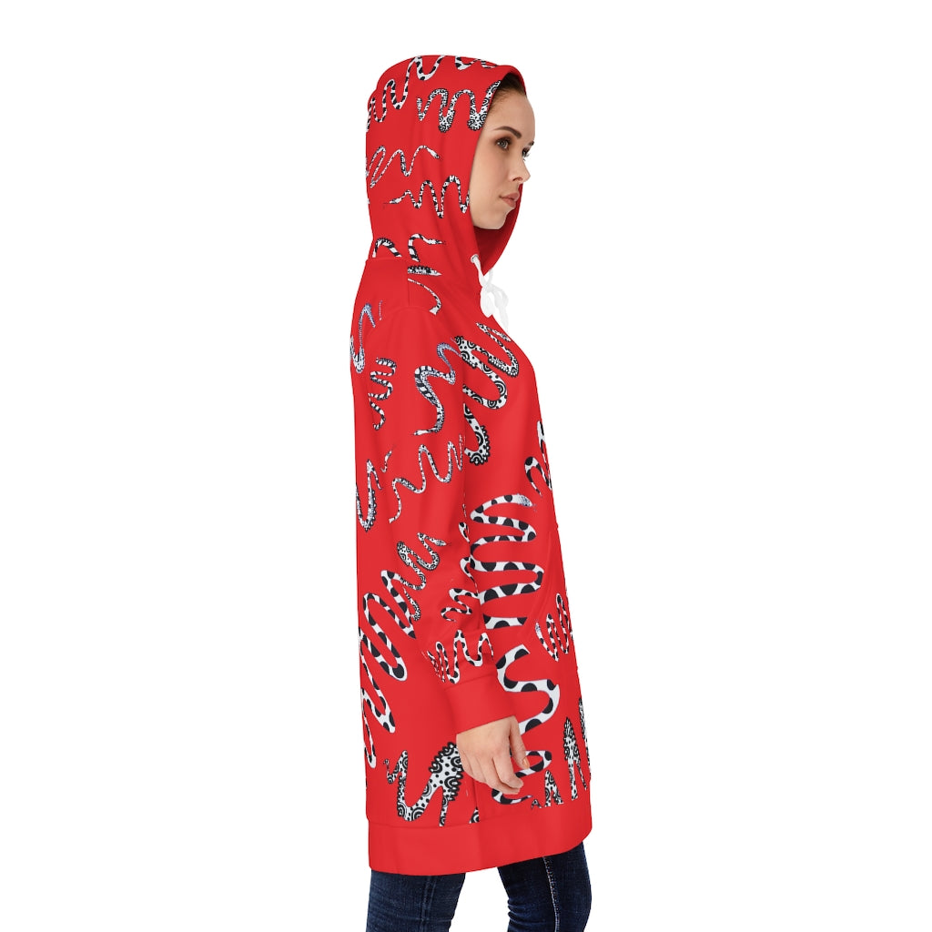 Red Snake Print Hoodie Dress