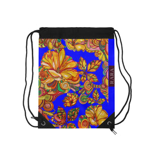 Electric Blue Artsy Florals Drawstring Bag