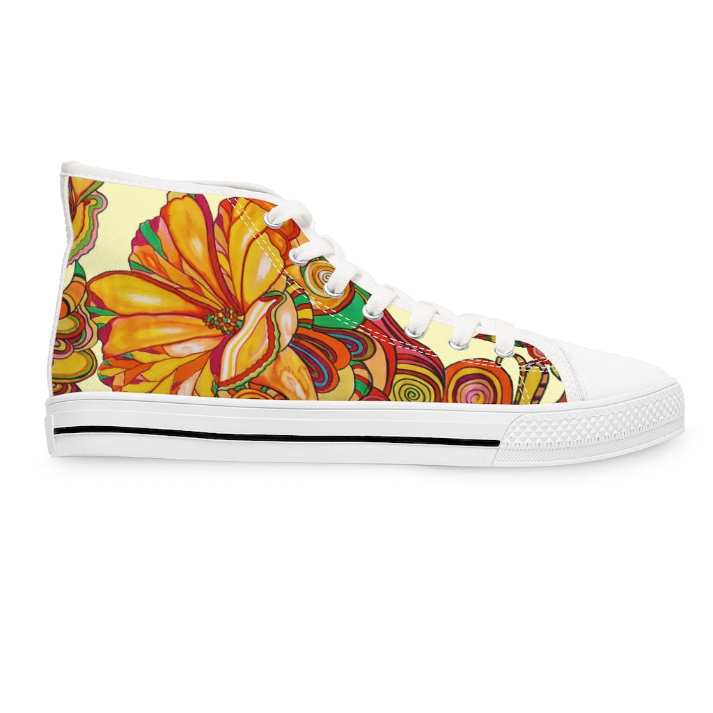 Black Artsy Floral Women's High Top Sneakers