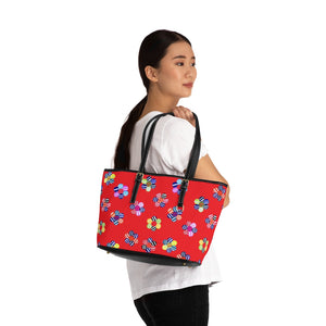 red multi colour candy florals totebag