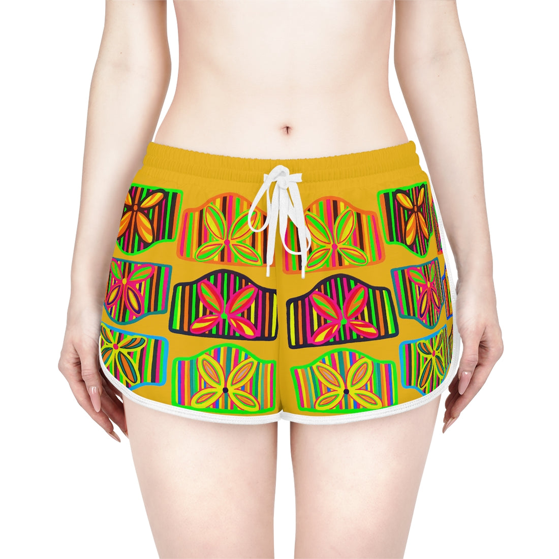 Yellow Deco Print Relaxed Shorts