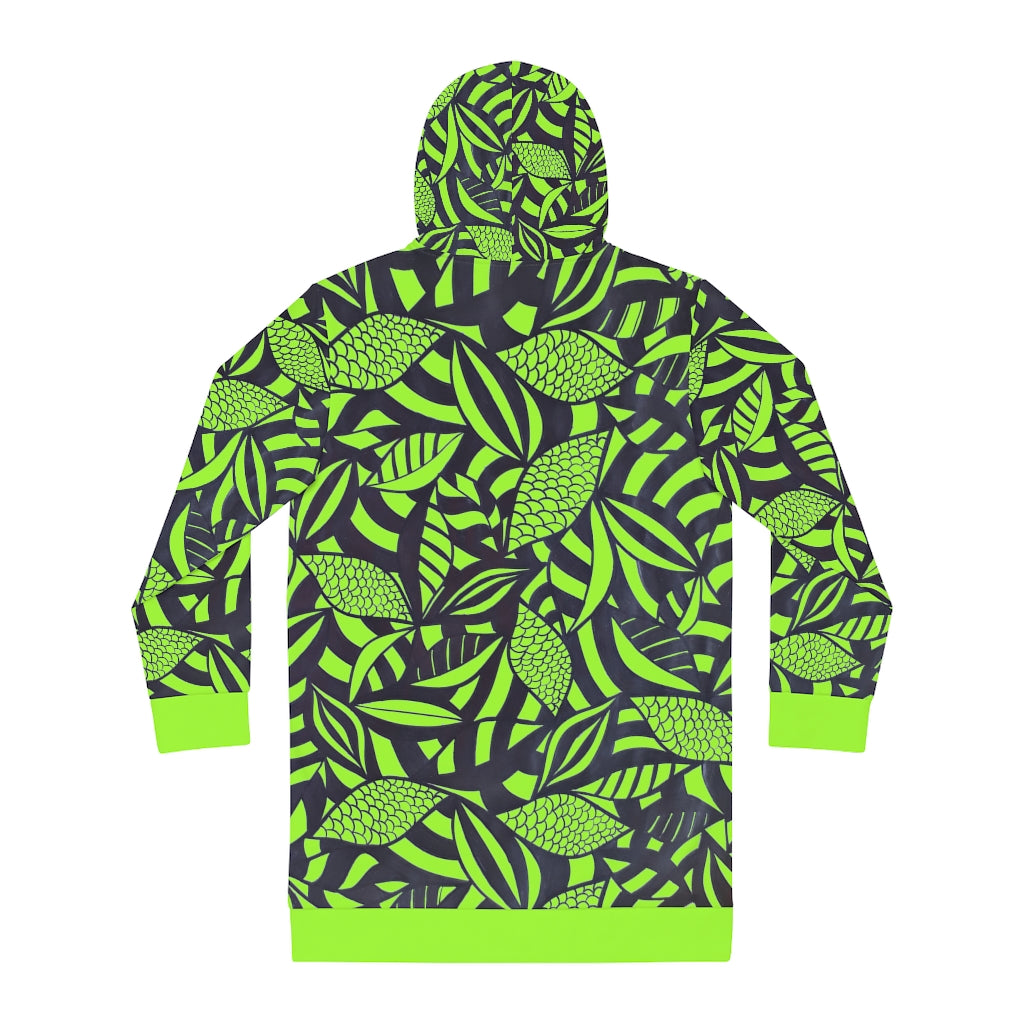 lime green tropical printed hoodie dress 