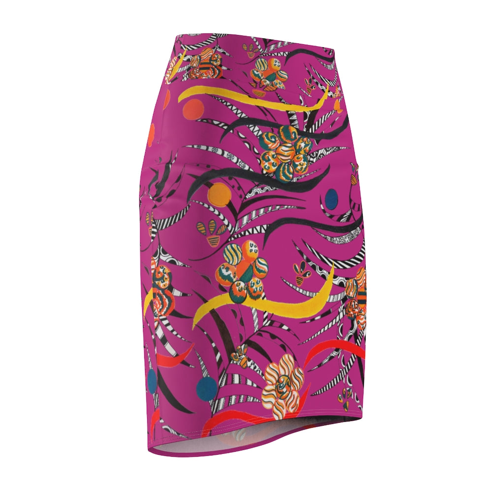 dusky rose floral & animal print pencil skirt