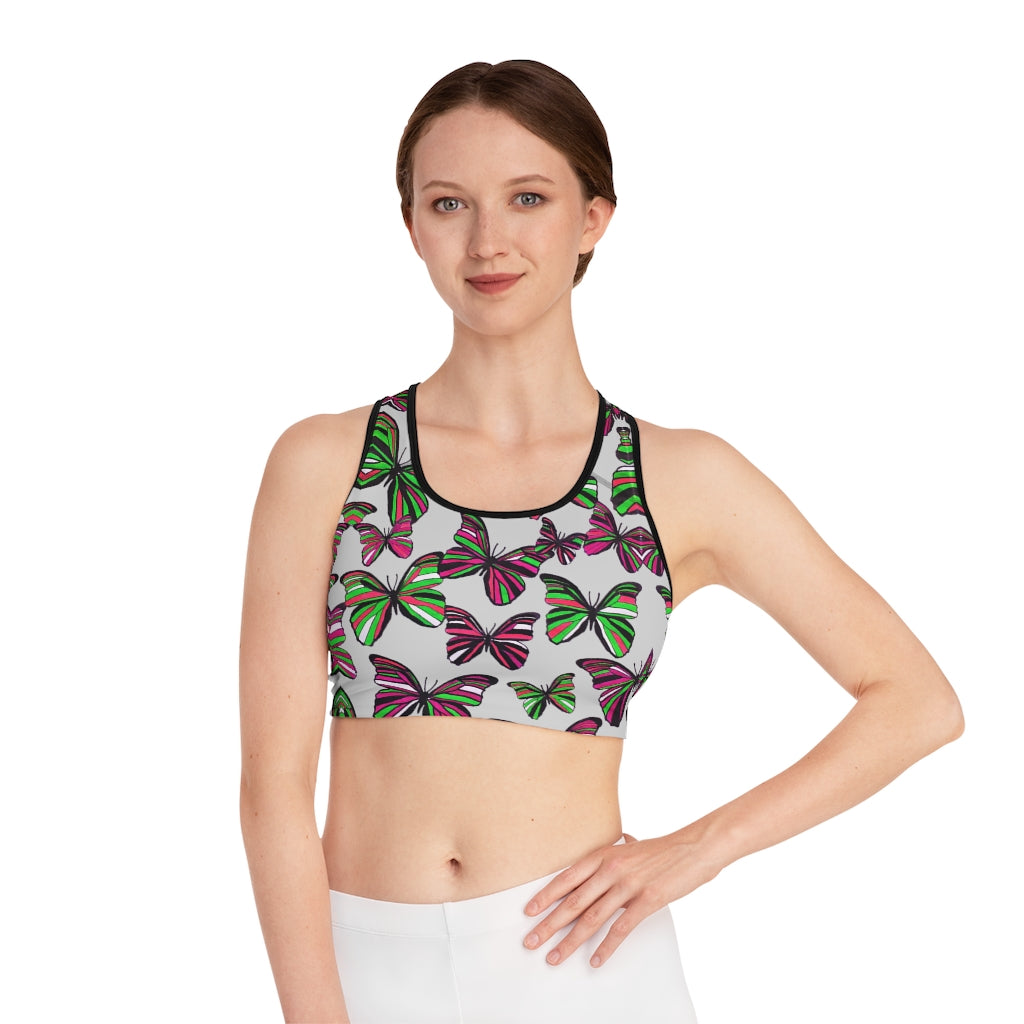 Slate Butterfly (AOP) Sports Bra