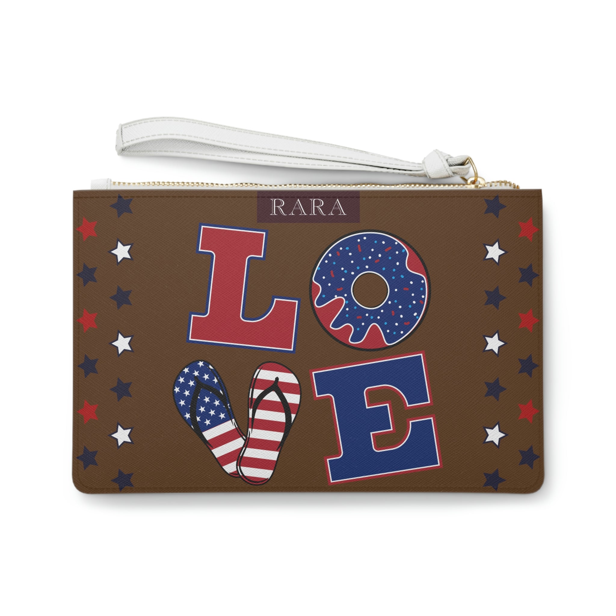brown love typography clutch bag
