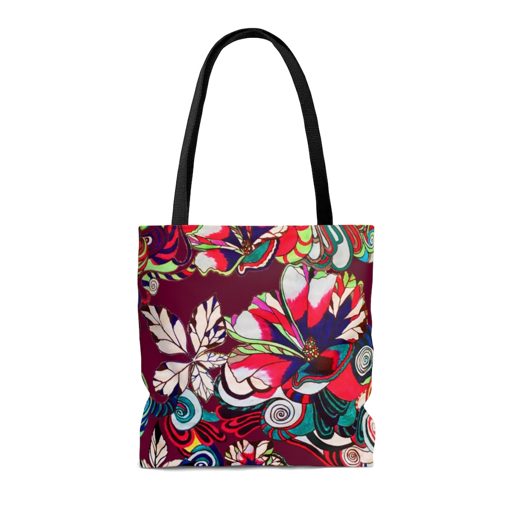 AOP Artsy Floral Pop Marsala Tote Bag