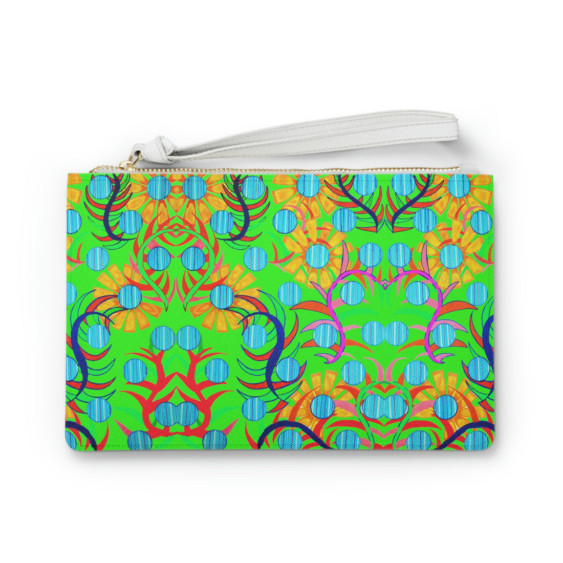 neon green sunflower print clutch bag