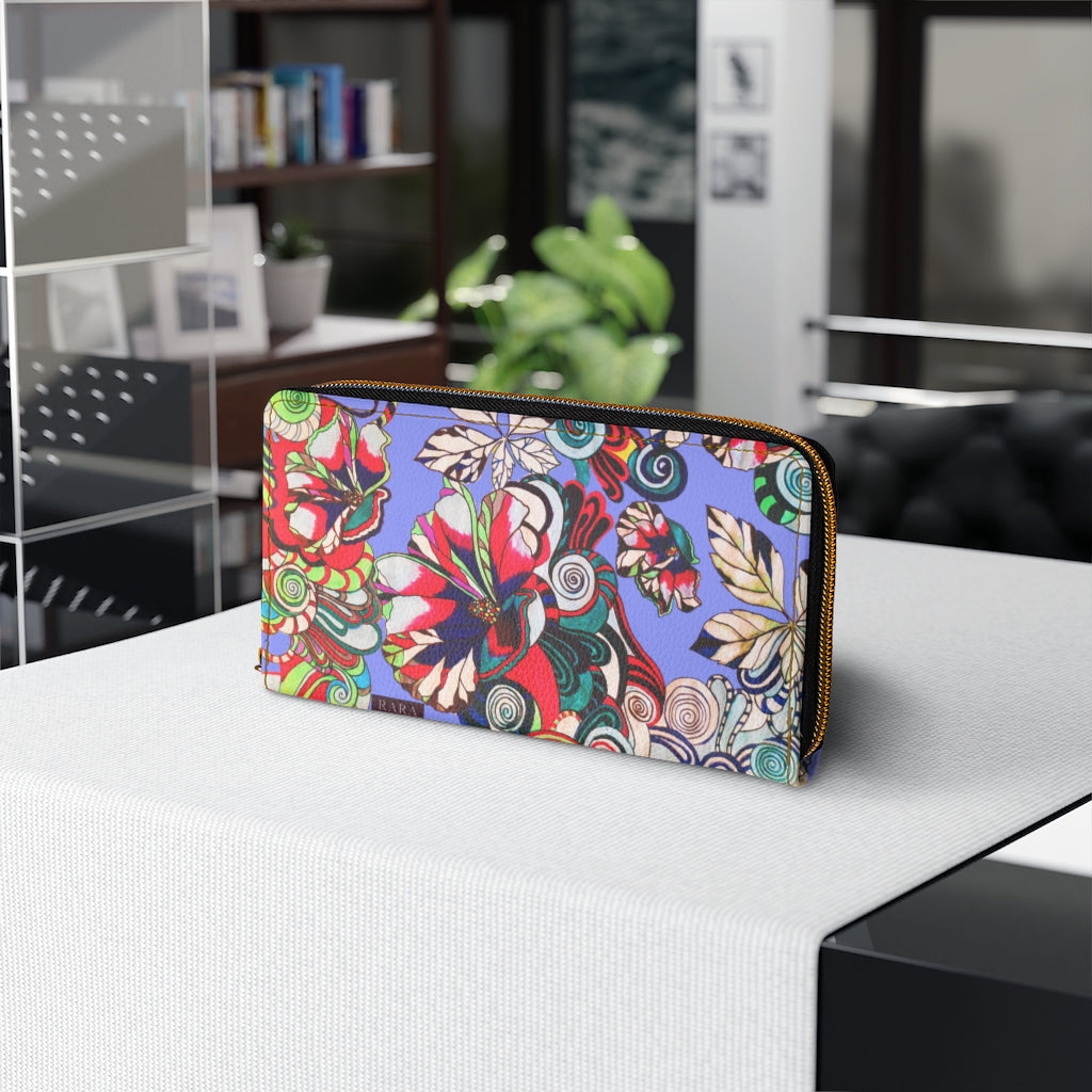 very peri graphic floral pop wallet