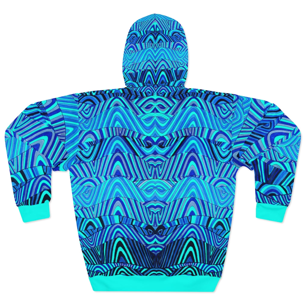 cyan & blue psychedelic print unisex pullover hoodie
