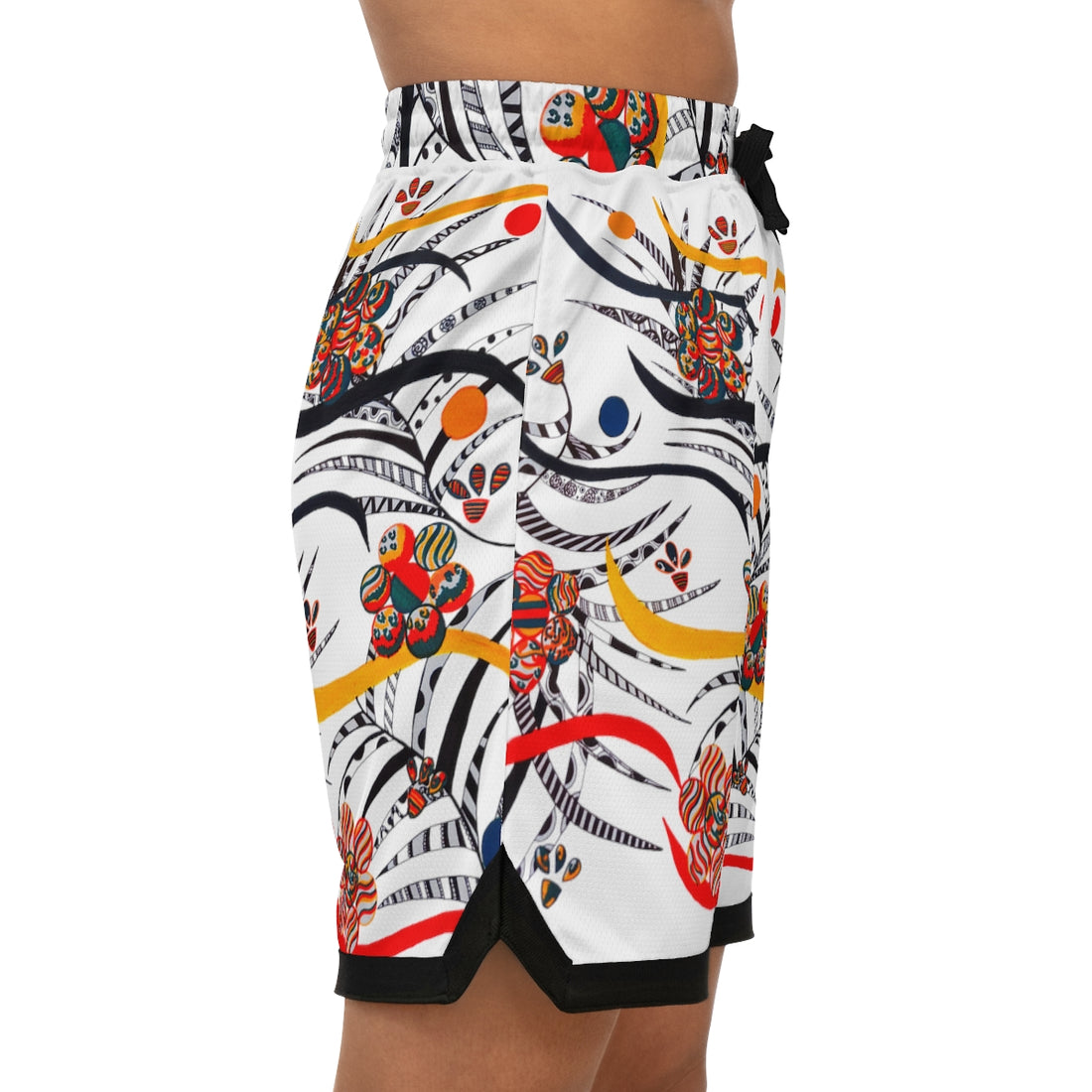 white animal & jungle print basket ball ribbed shorts