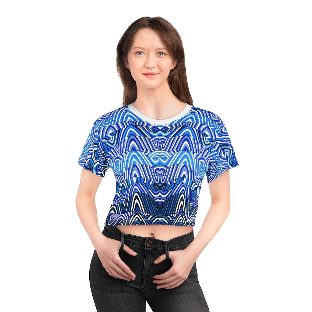 White psychedelic print crop t-shirt