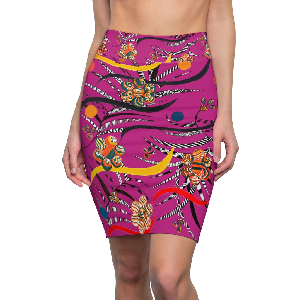 dusky rose floral & animal print pencil skirt