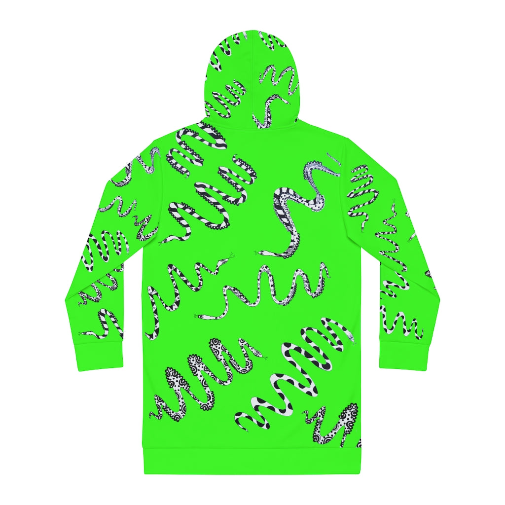 neon green snake print hoodie dress 