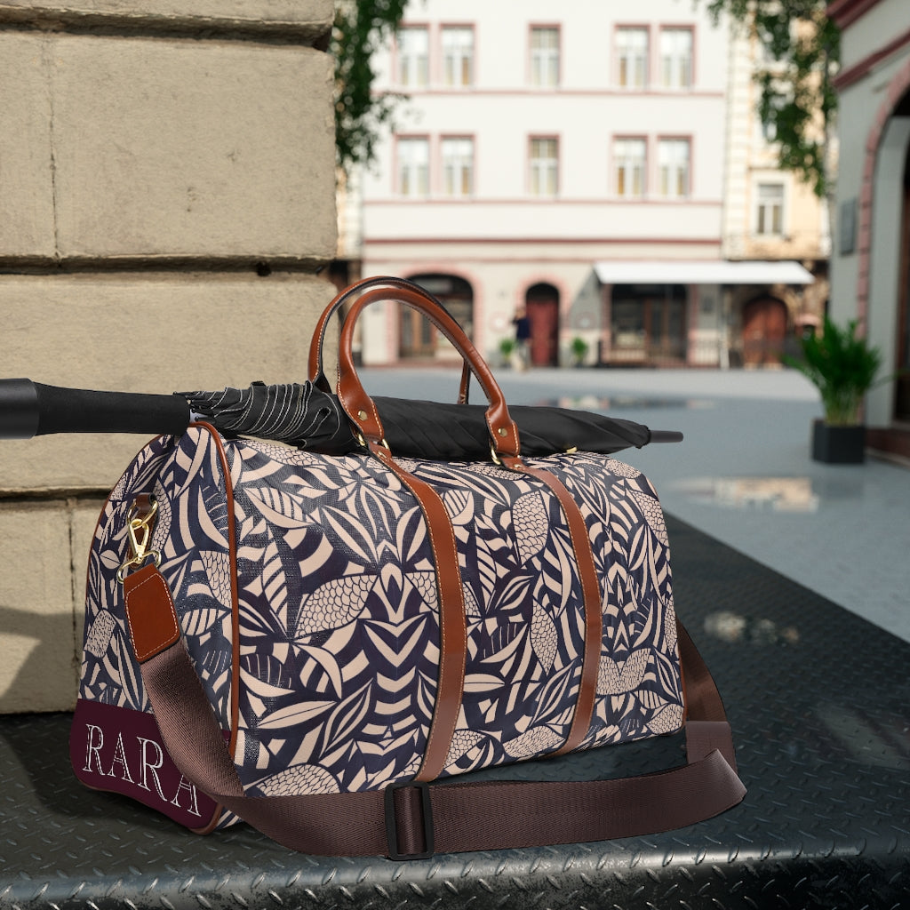 nude tropical print waterproof duffel bag for travelling