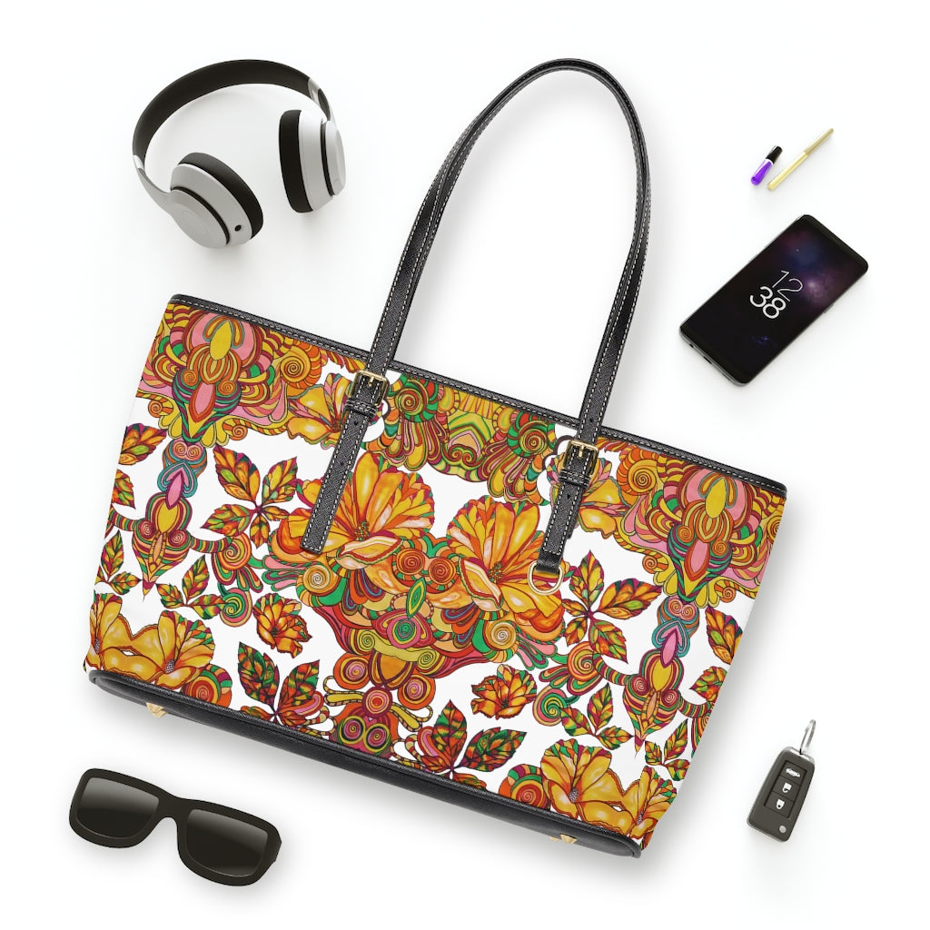 White Artsy Floral PU Leather Shoulder Bag