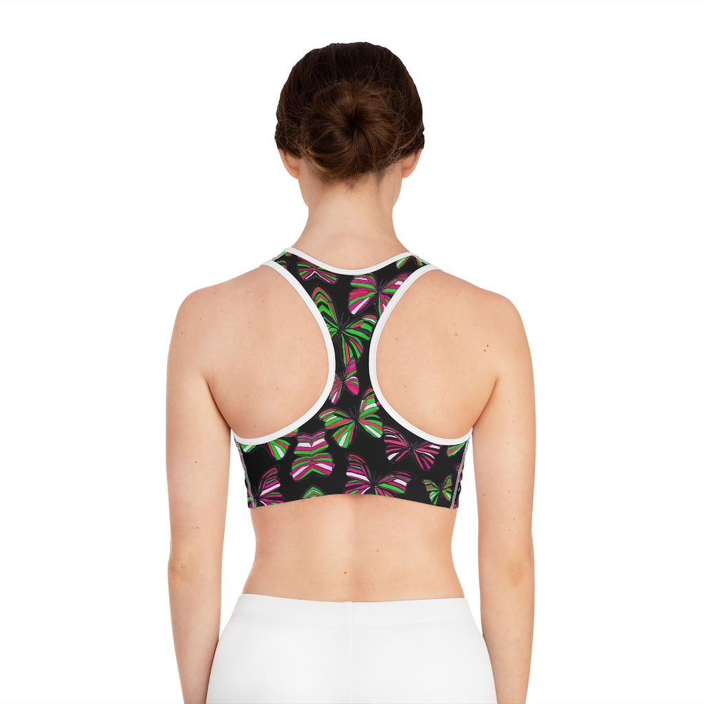 Black Butterfly (AOP) Sports Bra