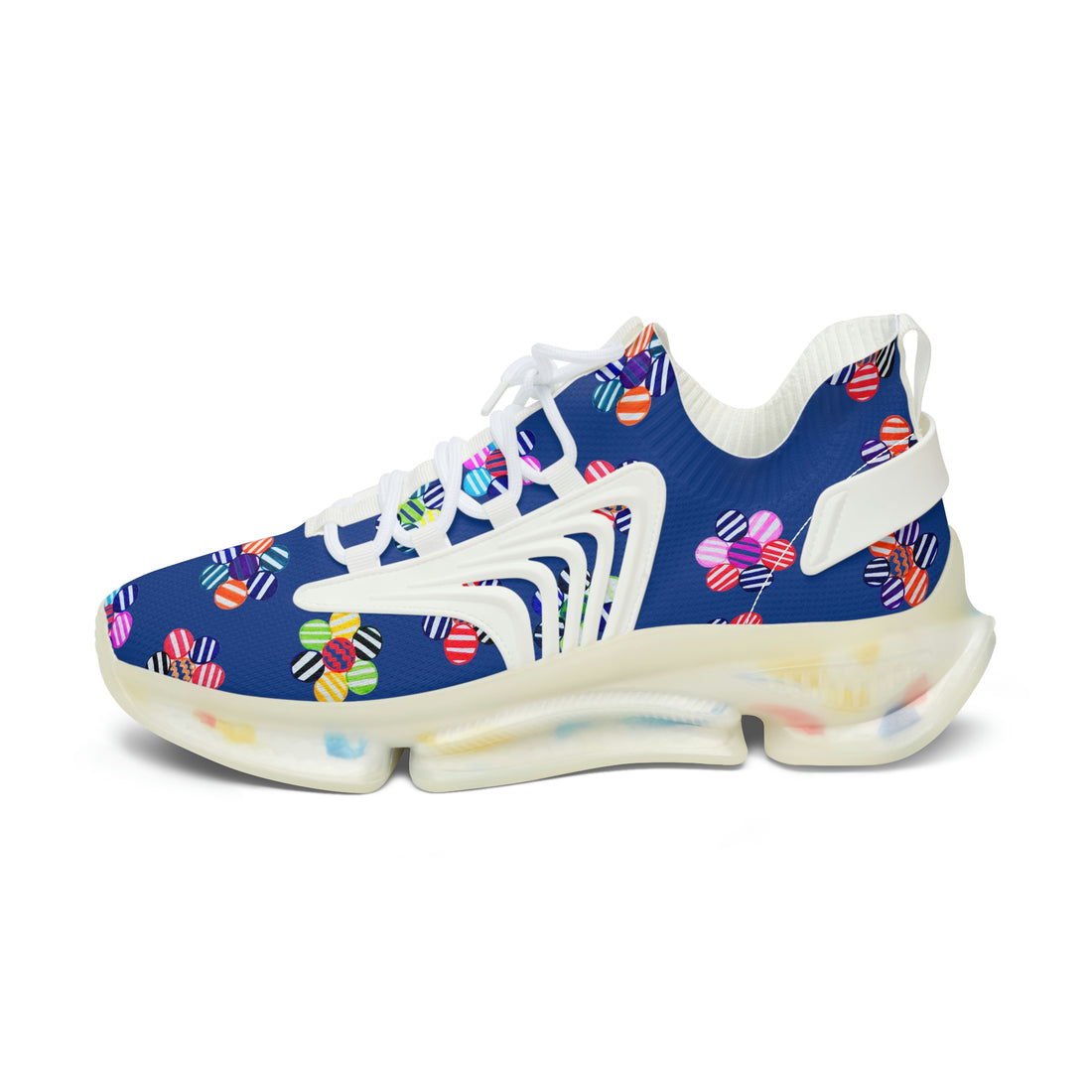 Royal Blue Candy Floral Printed OTT Women's Mesh Knit Sneakers