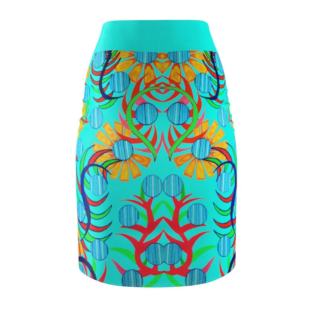 Sunflower Cyan Pencil Skirt