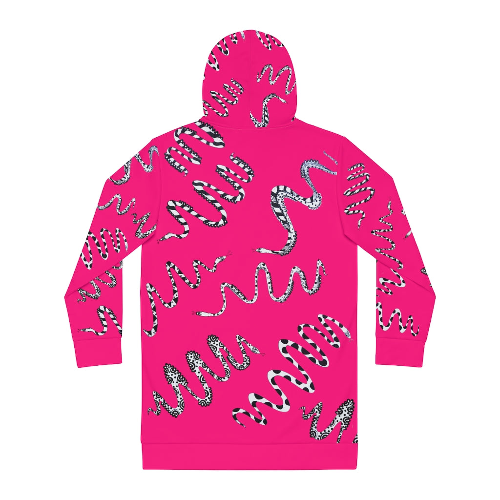 Hot Pink Snake Print Hoodie Dress