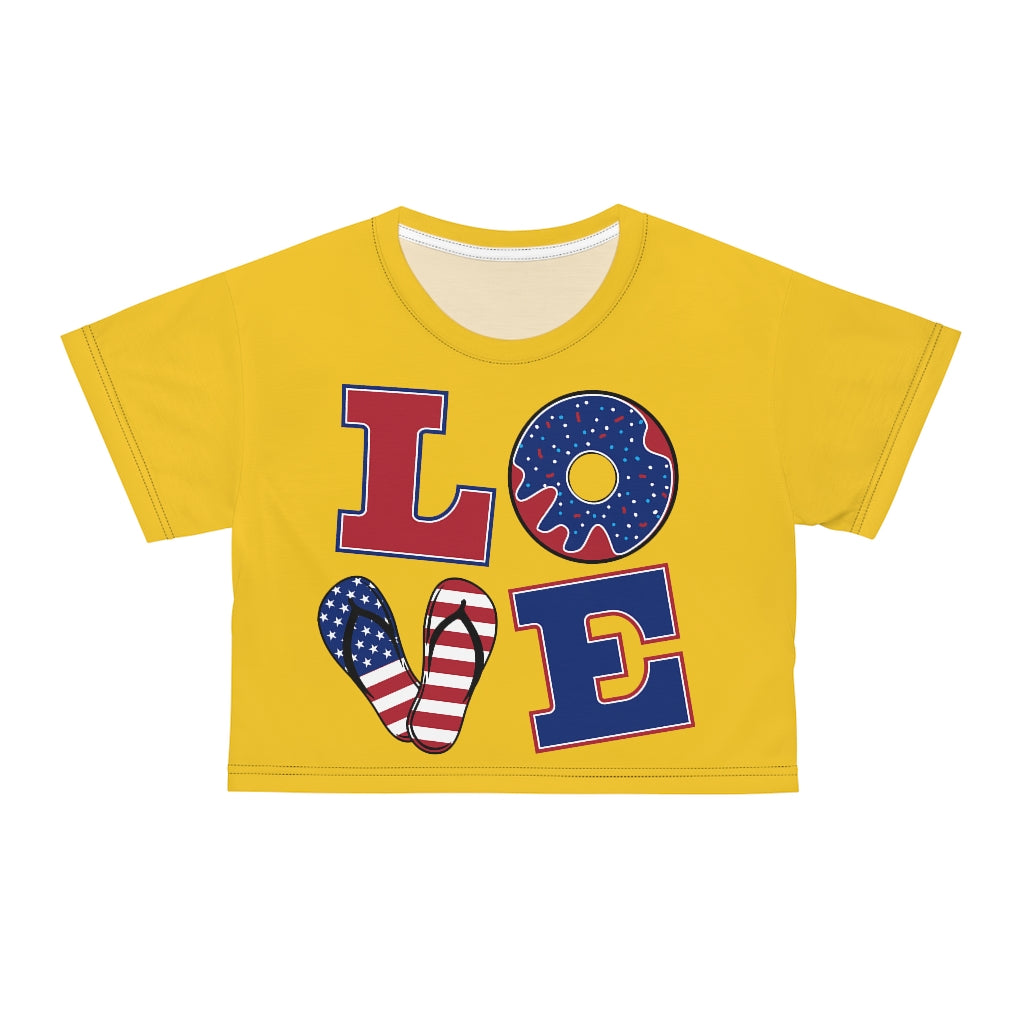 yellow  LOVE printed crop t-shirt for women