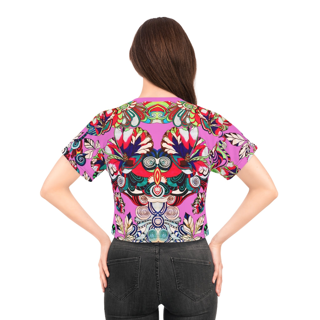 Rose Artsy Floral Pop AOP Crop Tee