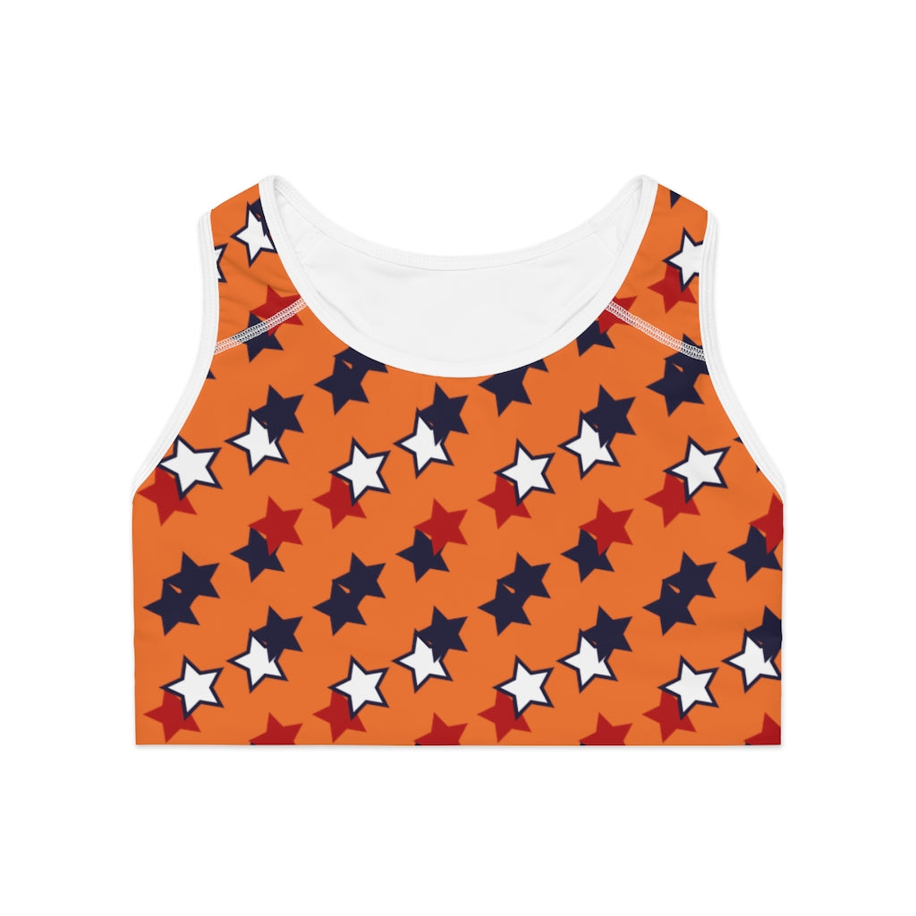 orange star print sports bra