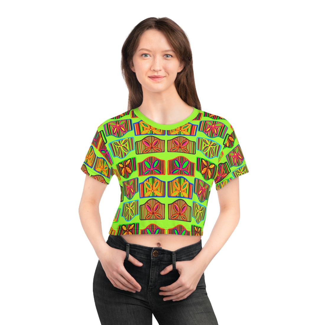 Lime Deco Print AOP Crop Tee