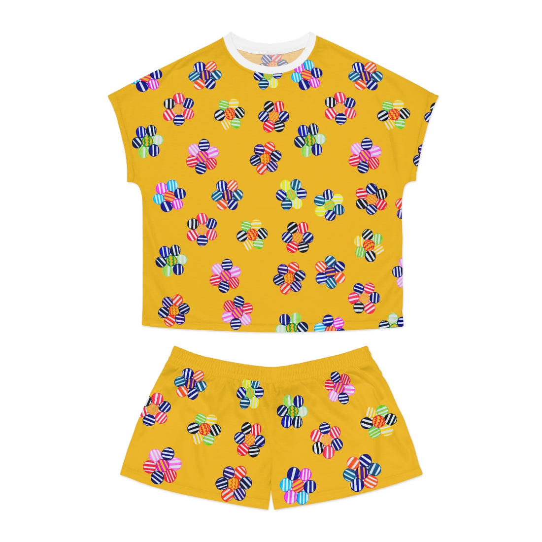 yellow geometric floral shorts & t-shirt pajama set