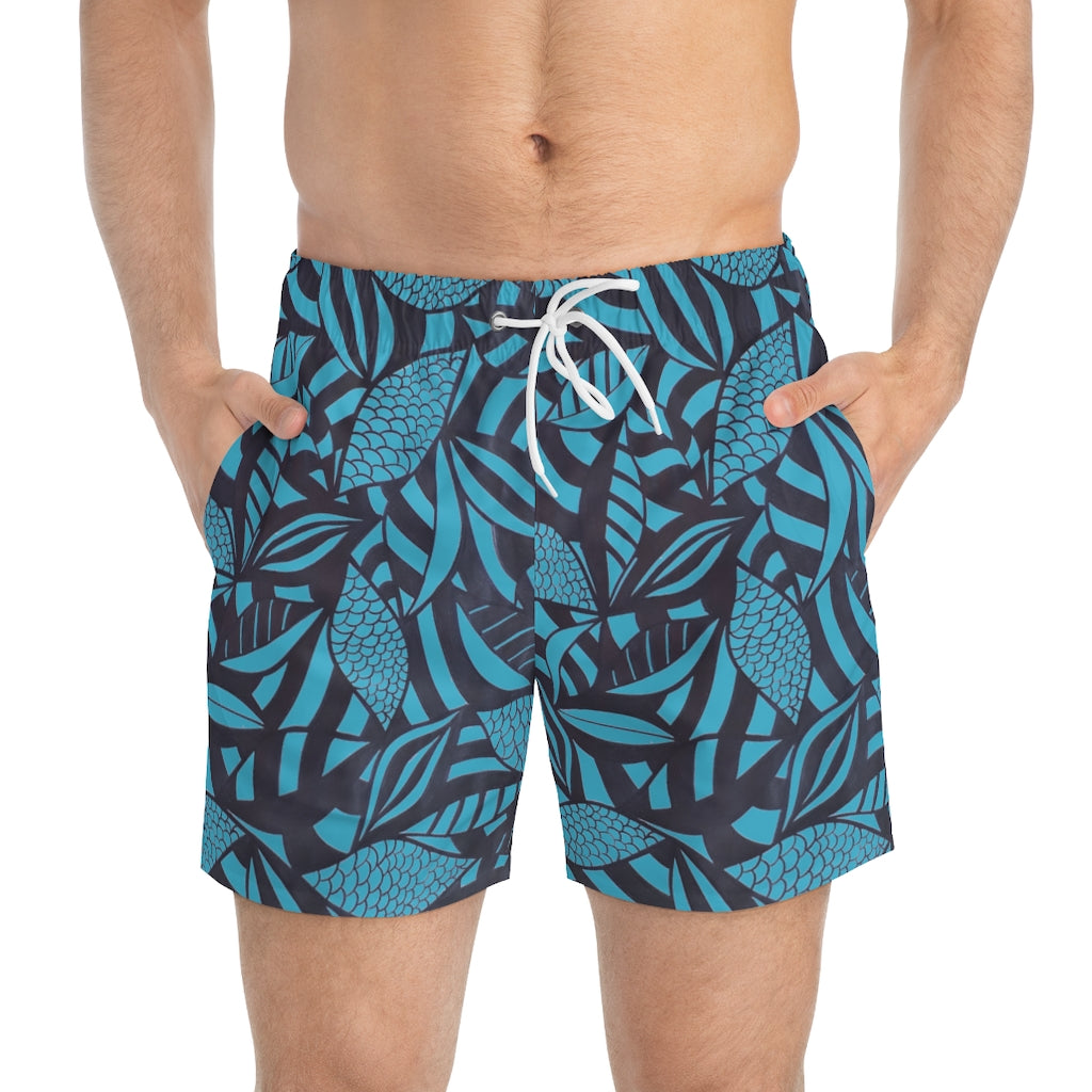 Aqua Blue tropical printed men's swimming trunks & swimming shorts by labelrara