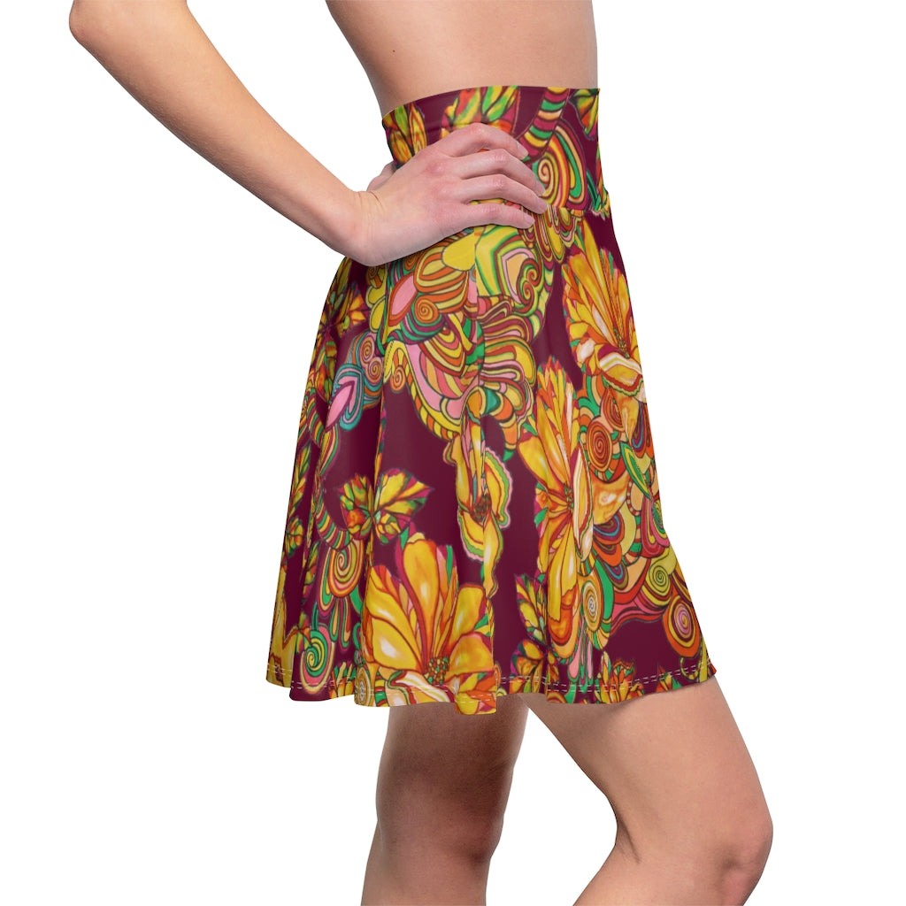 Artsy Floral Marsala Skater Skirt