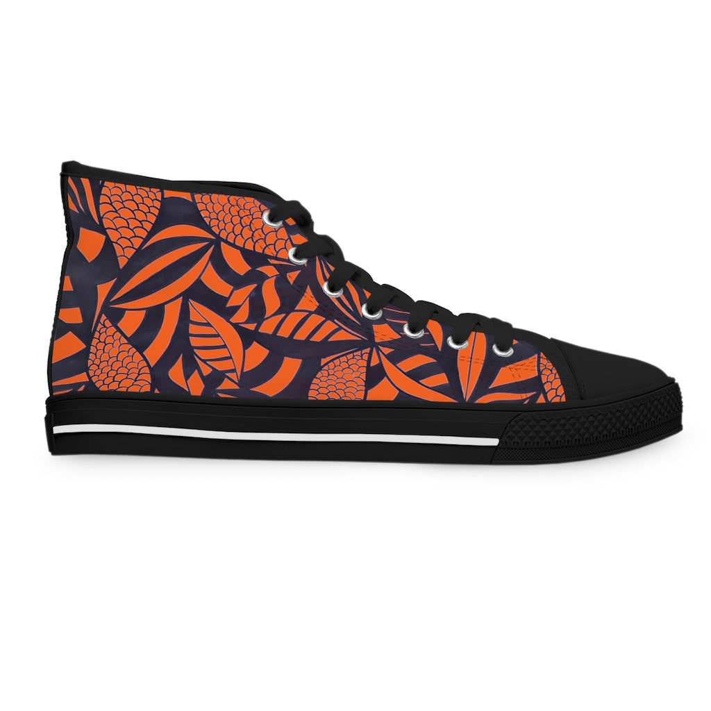 orange tropical leaves print hightop sneaker for women