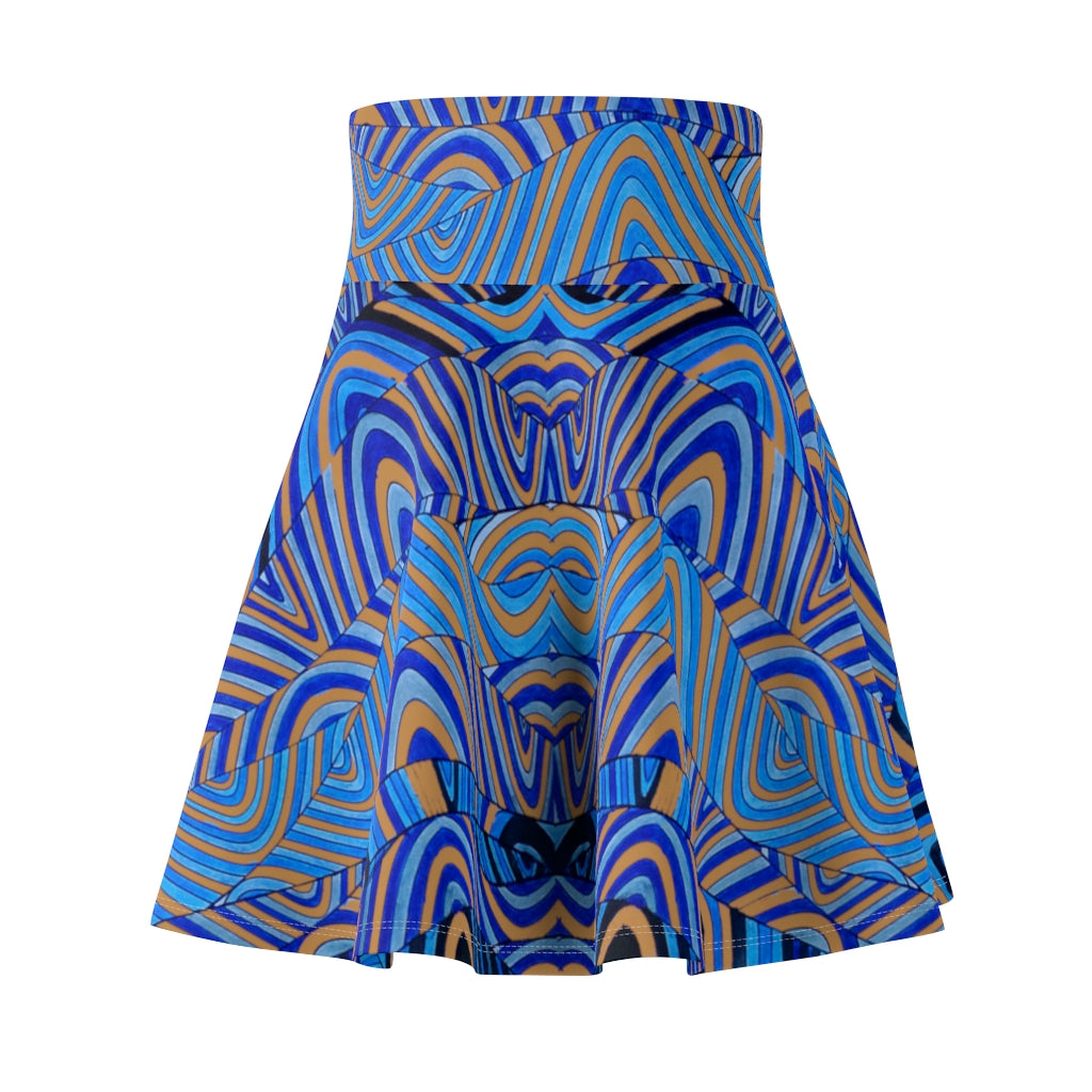 ochre & blue psychedelic print skater skirt