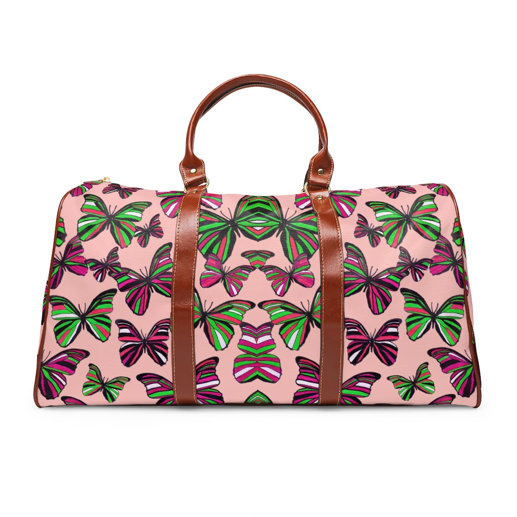 blush butterfly print duffel bag