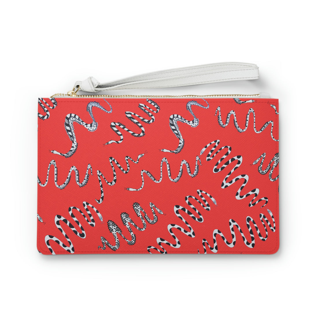 vermillion snake print clutch bag