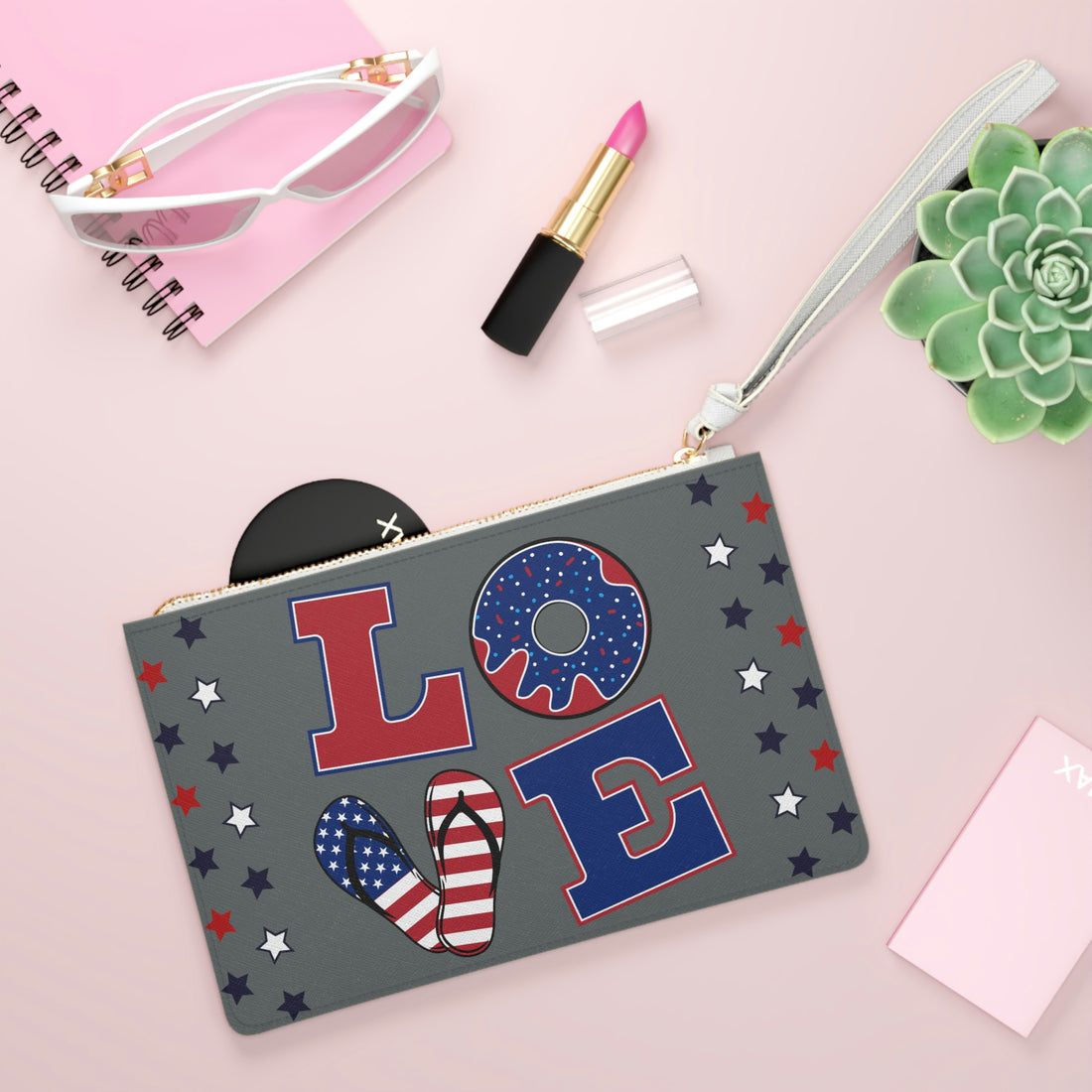 Ash Grey American Love Clutch Bag