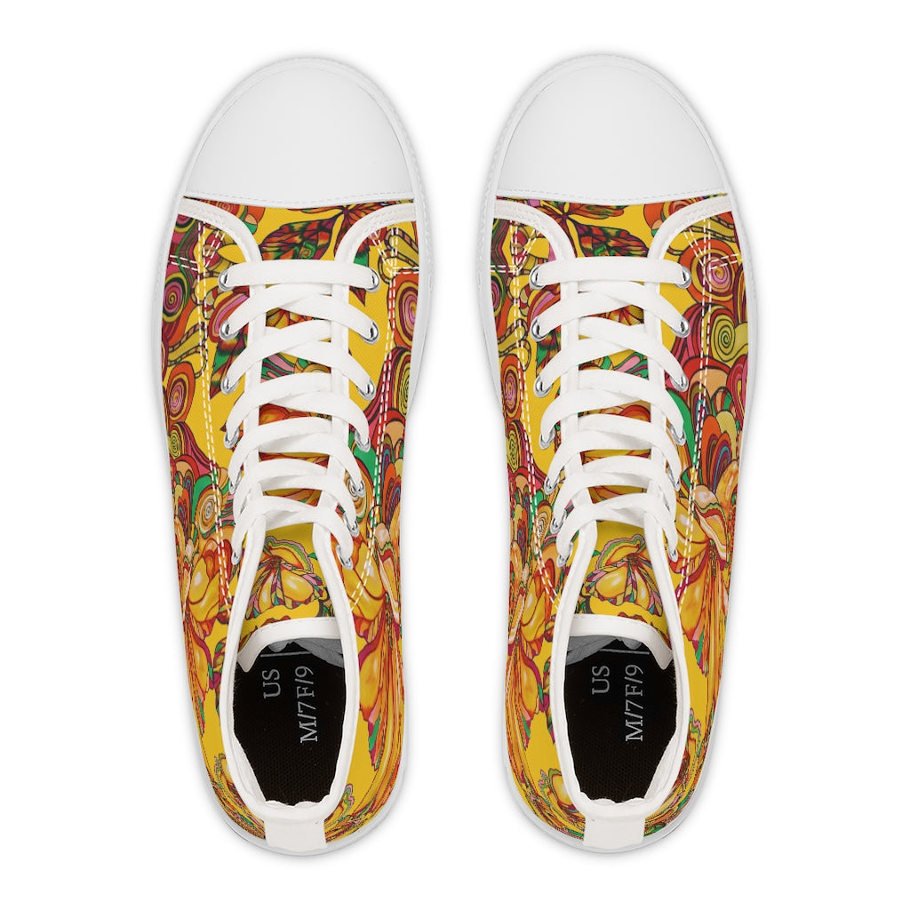 Yellow Artsy Floral Women's High Top Sneakers