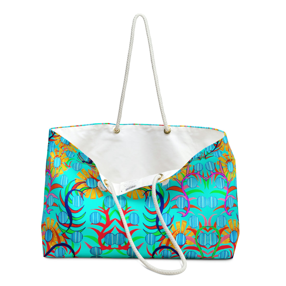 Cyan Sunflower Weekender Open Beach Tote Bag