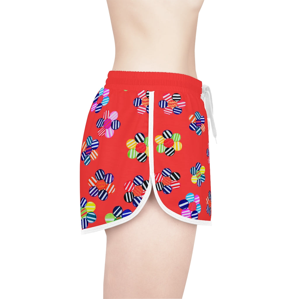 vermillion geometric floral print women's gym shorts