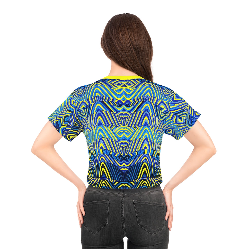 yellow psychedelic print crop t-shirt