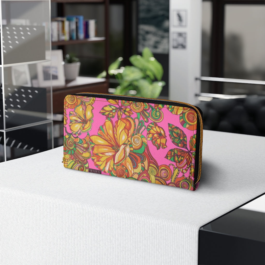 Rose Artsy Floral Zipper Wallet