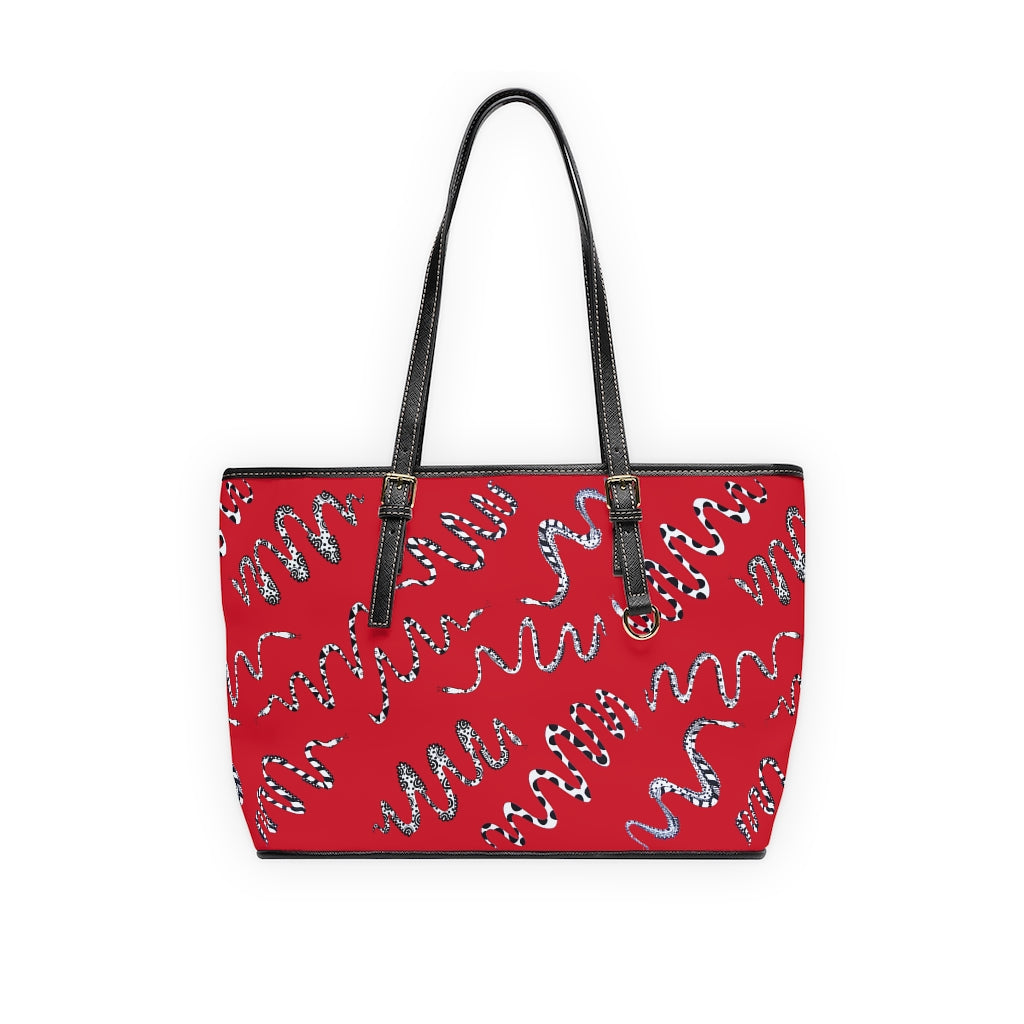 deep red snake print handbag