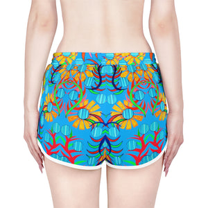 aqua suflower print relaxed gym shorts for women